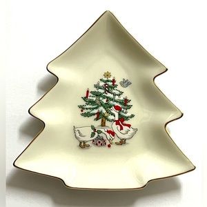 Christmas Tree Shaped Holidays Geese Small Porcelain Trinket Dish Japan